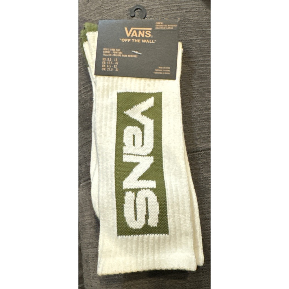 Men's VANS Logo Sport/Skater Surfer Crew Cut‎ Socks Cream Olive Logo New